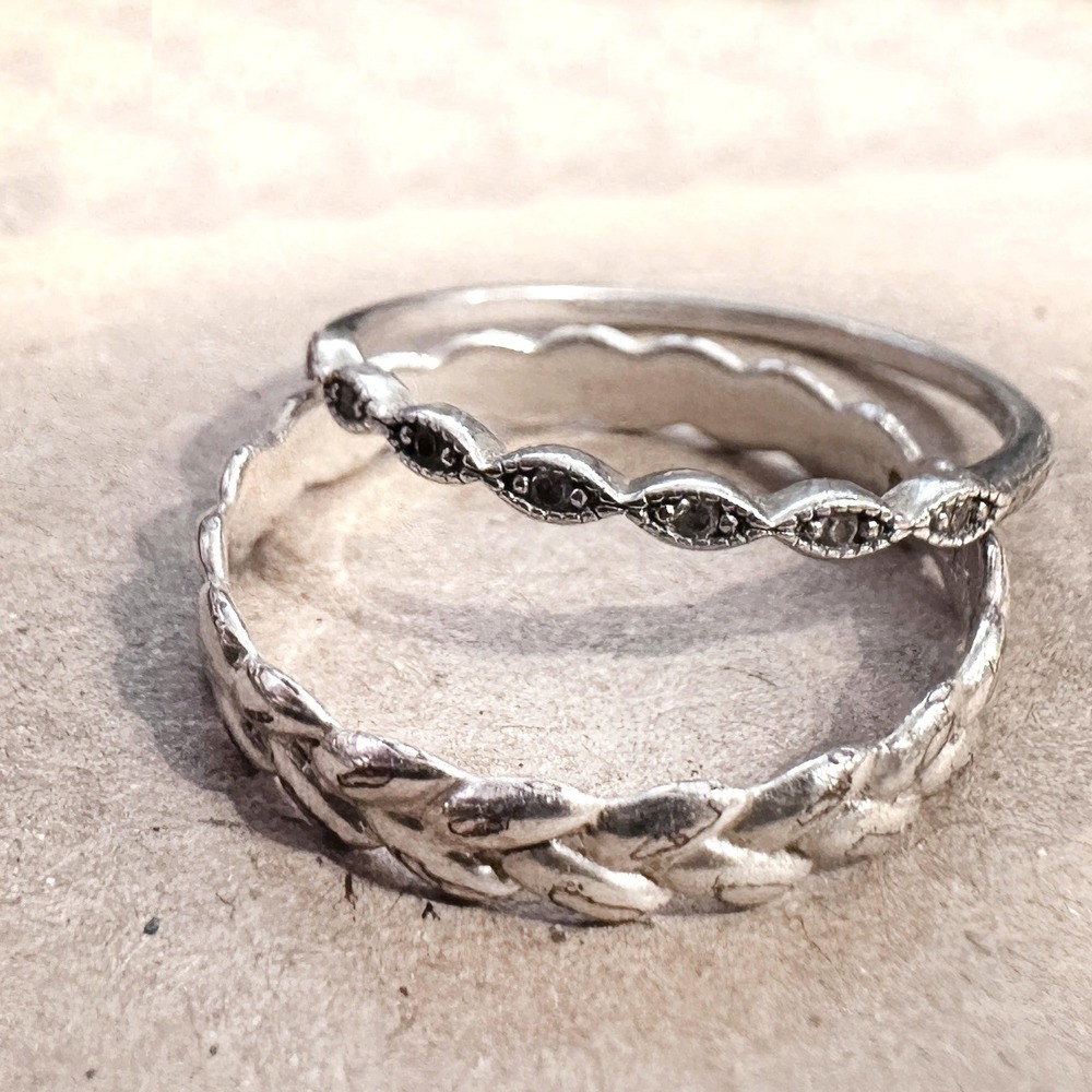 Vintage Stackable Sterling Rings Marcasite & Braided Size 9 IBB Marked‎